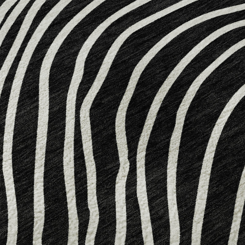 Premium Machine Washable Mayfield AMF2350 Stripes Rug, 2'6" x 3'10", Black
