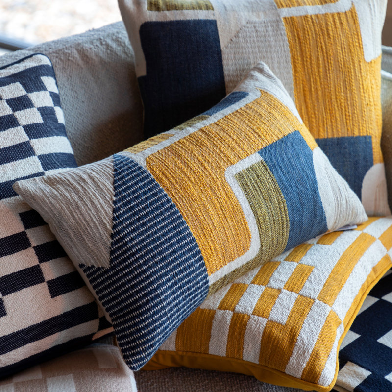 Quinn Jacquard Cushion Ochre & Navy , 0.90cm H x 50cm W