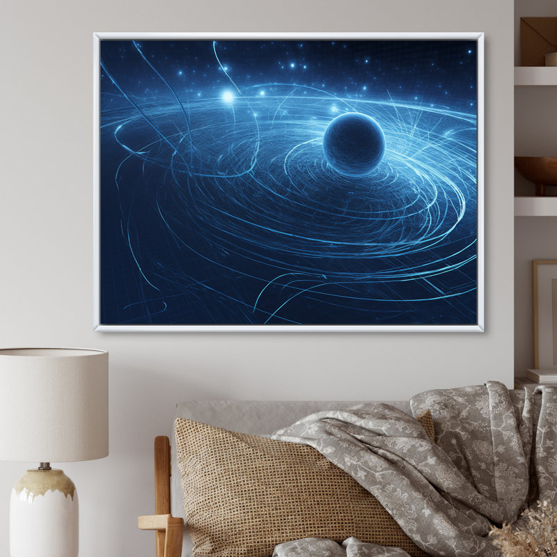 Système solaire bleu galaxie magnétique - impression, H 12 po x l 20 po x P 1 po, Cadre flottant blanc