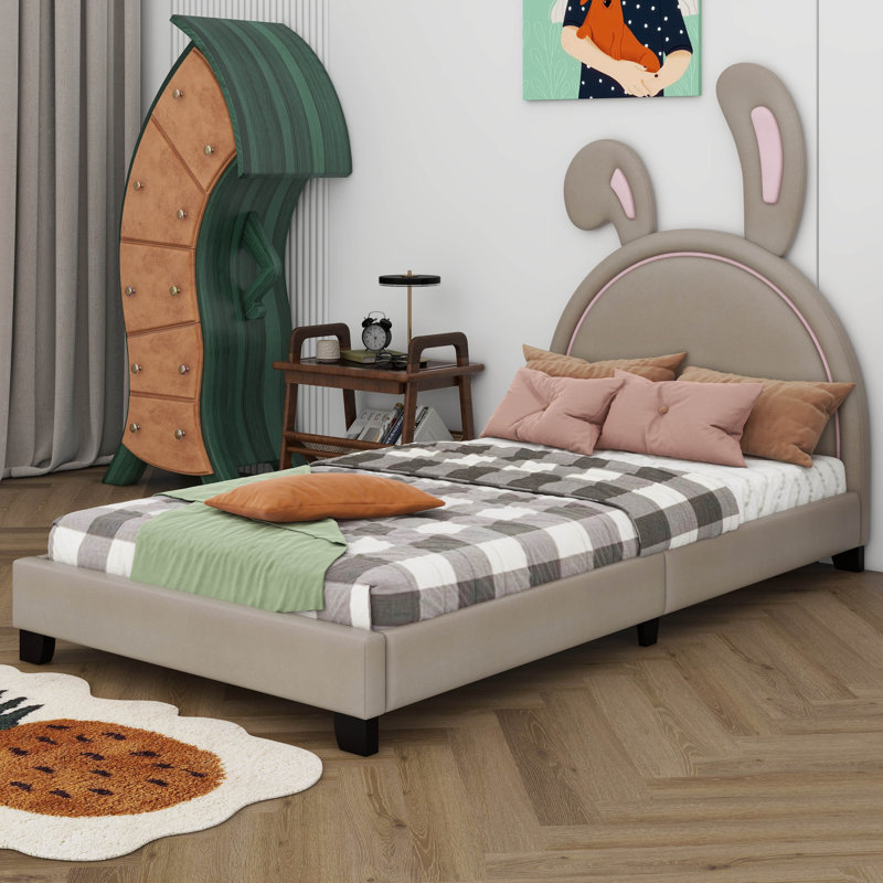 Lit plateforme tapissier en similicuir, Simple, gris