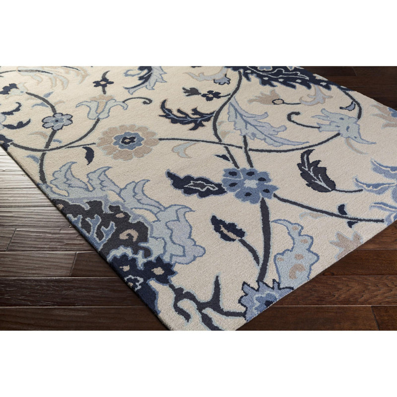 Alexander Floral Hand-Tufted Wool Blue/Ivory/Beige Area Rug, Rectangle 2' x 3'