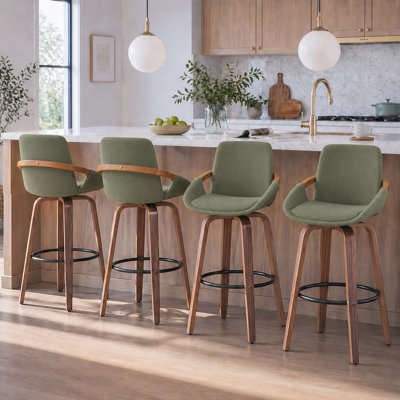 Swivel Upholstered Bar Stools With Curved Legs (Set Of 4)
