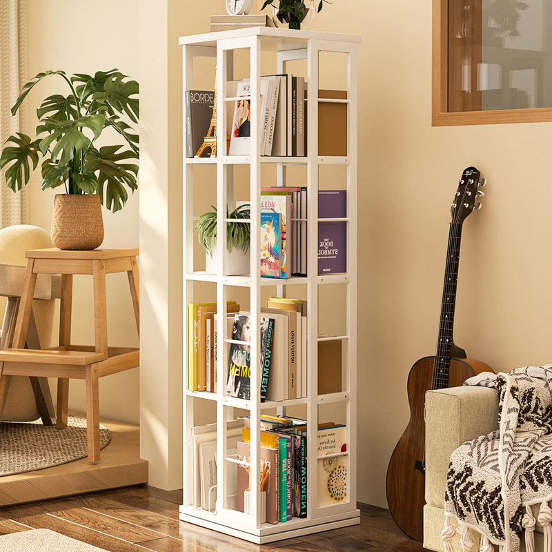 Fortis 15.8"W x 15.8"D Rotating Bookcase, Coner bookshelf, White, (4 Shelves) 54"H x 15.75"W x 15.75"D