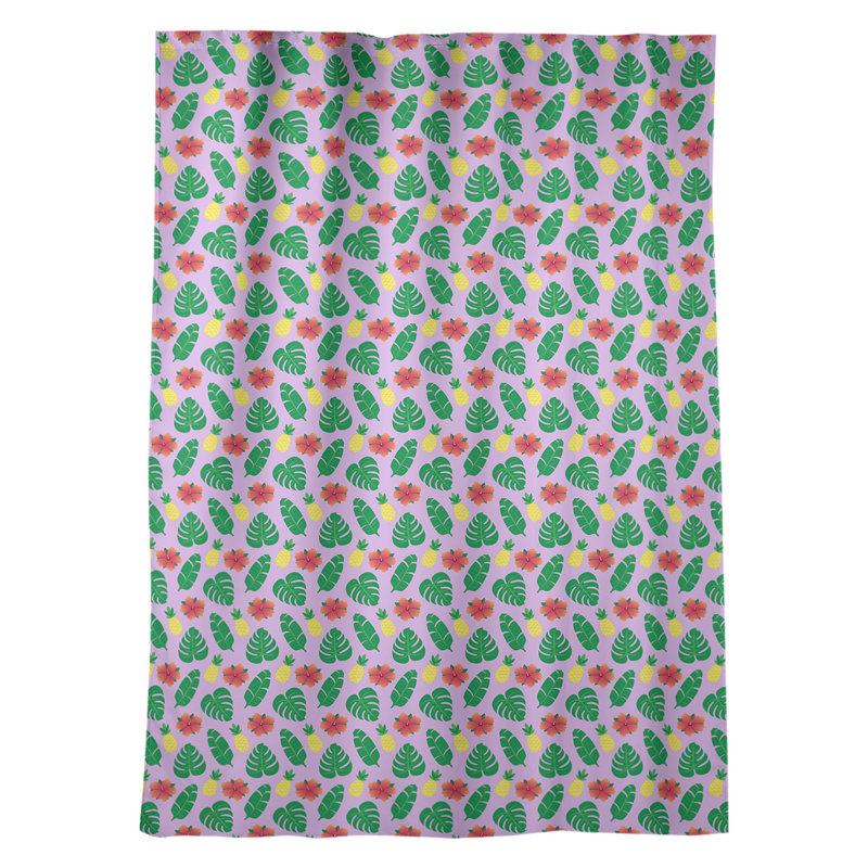 Panneau de rideau simple avec passe-tringle tropical floral, Vert, rouge et mauve
