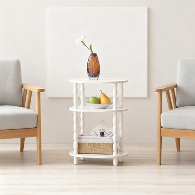 3-Tier Side Table With Oval Top, Modern End Table Or Nightstand With Open Shelf Storage For Living Room And Bedroom