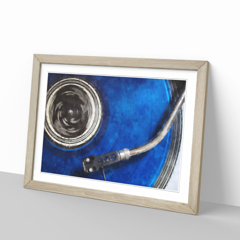 Blue Vinyl Record Painting - Single Picture Frame Print on MDF, Oak, 24cm H x 33cm W x 2cm D