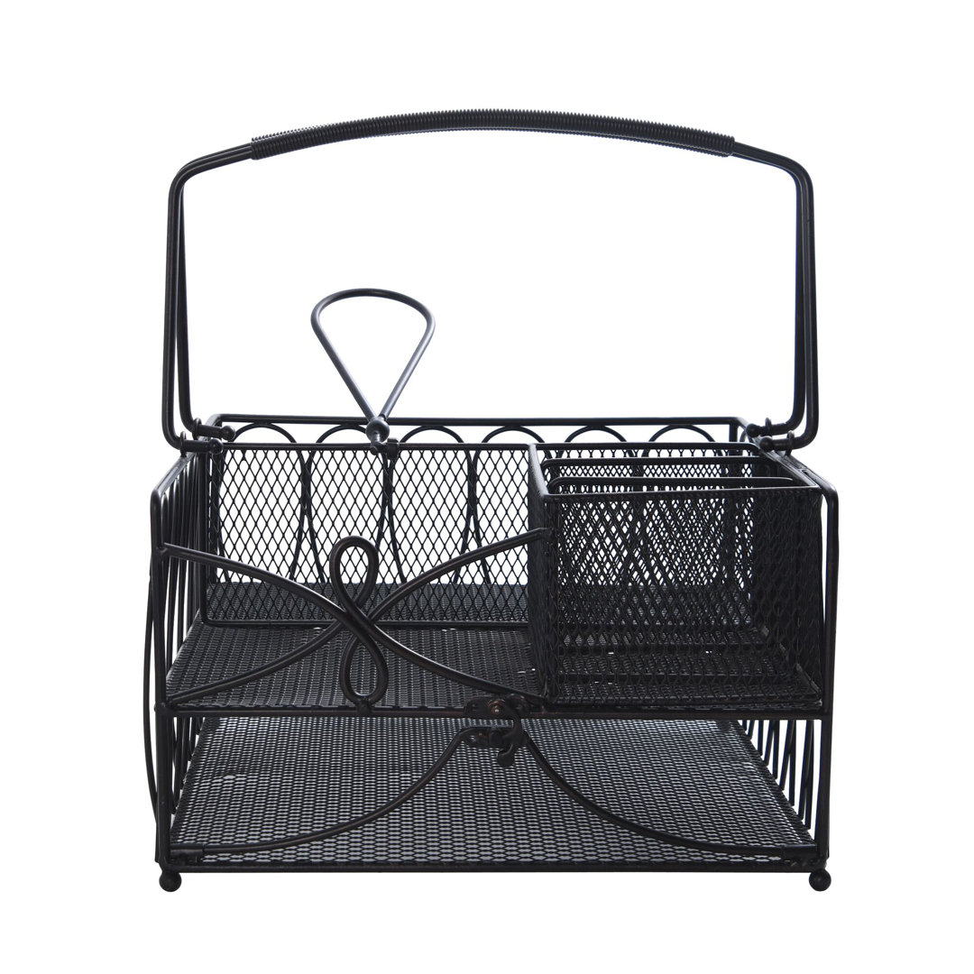 Gourmet Basics by Mikasa Loop Picnic Plate Napkin and Flatware Storage Caddy, Large, Antique Black Gourmet Basics by Mikasa