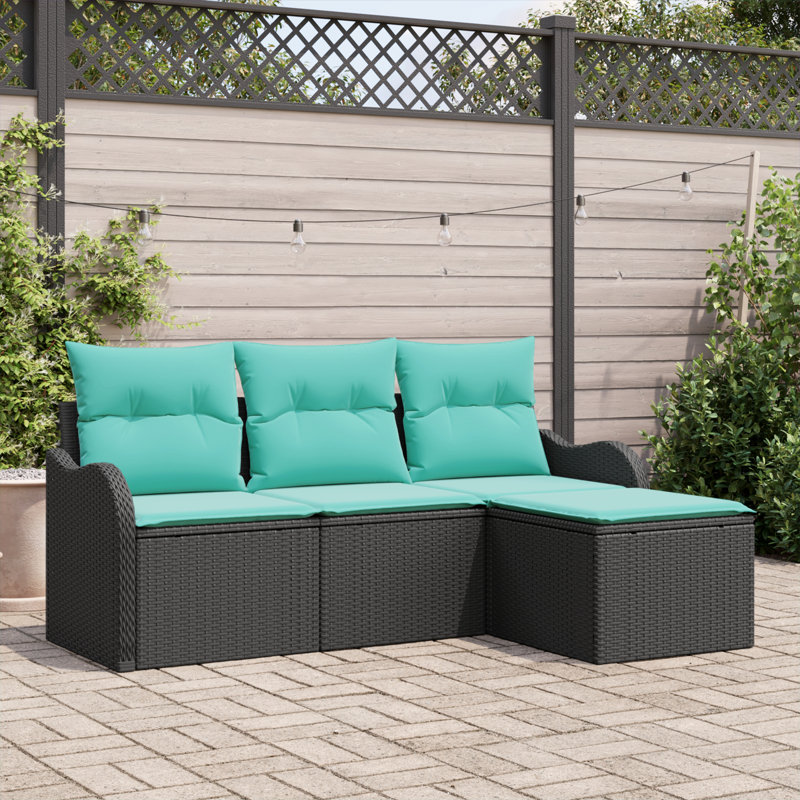 Ensemble de canapé de jardin vidaXL, Structure noire / Coussin bleu