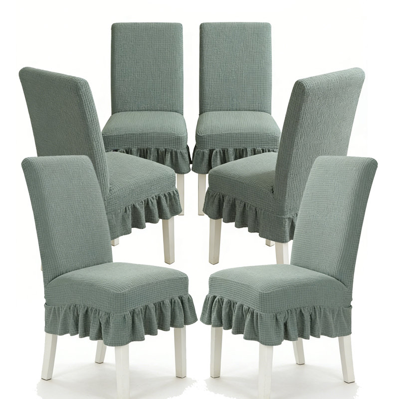6 PCS Stretch Parsons Dining Chair Covers with Ruffled Skirt, Elastic Slipcovers for High Back Chairs, Wrinkle-Resistant Fabric Protection for Dining Room, Restaurant, Banquet