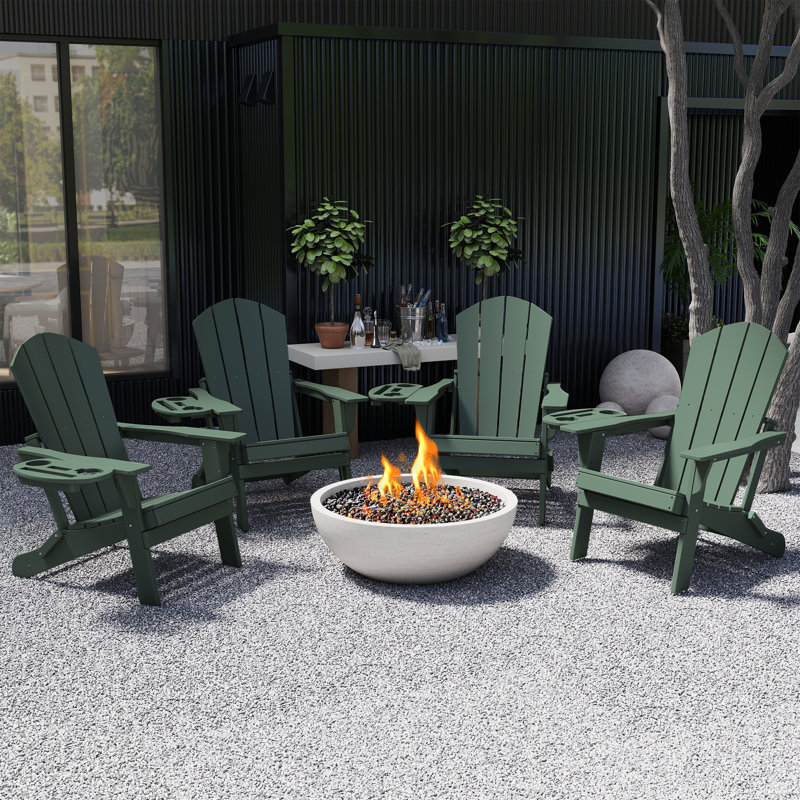  Cheryce HDPE Folding Adirondack Chair With Cup Holder, Dark Green