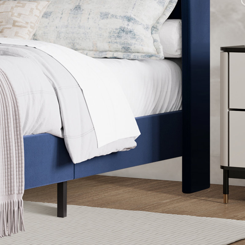 Bed Frame with Storage, 4 Under Bed Drawers and Wingback Headboard, Type-c and USB Ports, Diamond Tufted Upholstered Platform, No Box Spring Required