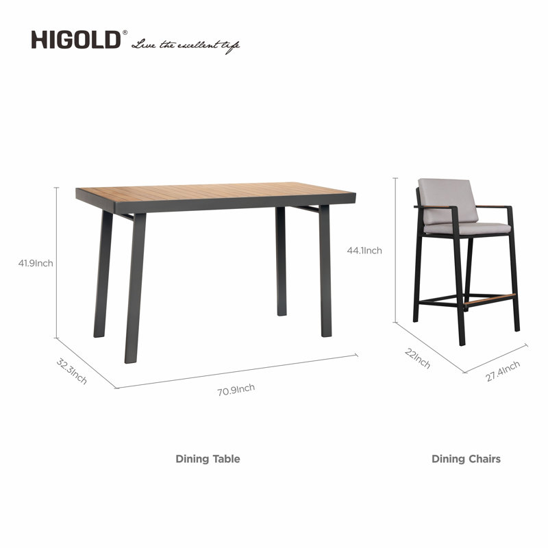 Nofi Patio Dining Bar Set with Stools, Aluminum 6-Person Pub Dining Table Set with Cushions