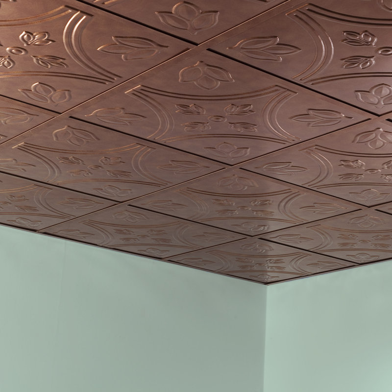 Traditional 24'' L x 24'' W Textured Vinyl Drop-In Ceiling Tile, Antique Bronze