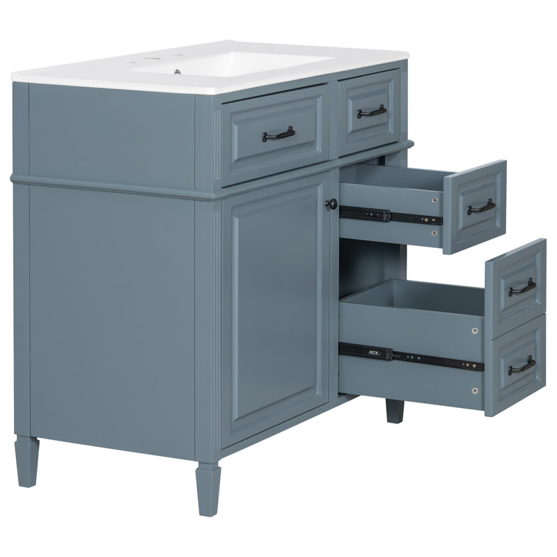 Meuble-lavabo 36 po avec comptoir en céramique, Bleu