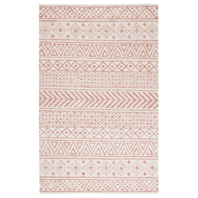 Bewe Hand Tufted Wool/Cotton/Latex Geometric Rug in Ivory/Pink