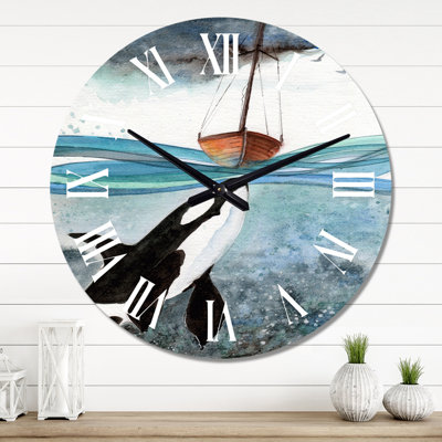 Orca in The Blue Sea - Nautical & Coastal Wall Clock