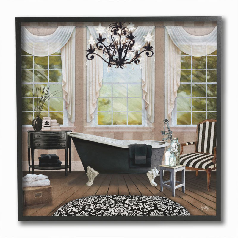 «Elegant Beautiful Bathroom», peinture, Cadre noir, H 12 po x l 12 po x P 0,5 po