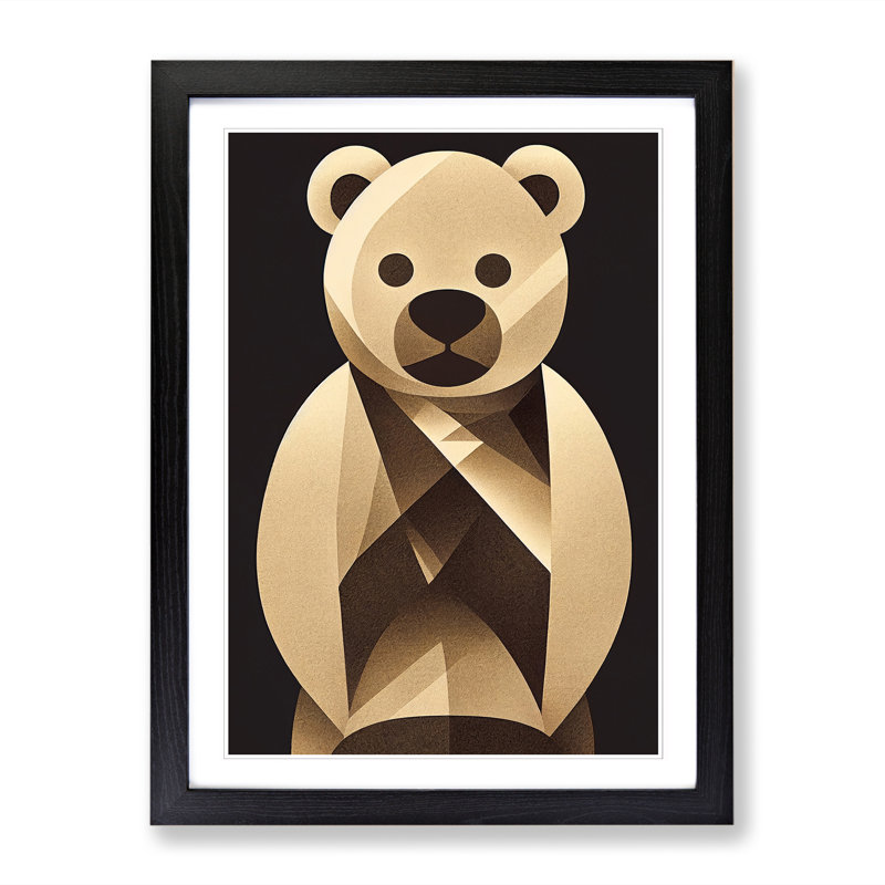 Teddy Bear Art Deco Style - Single Picture Frame Print, 64cm H x 46cm W x 2cm D, Walnut