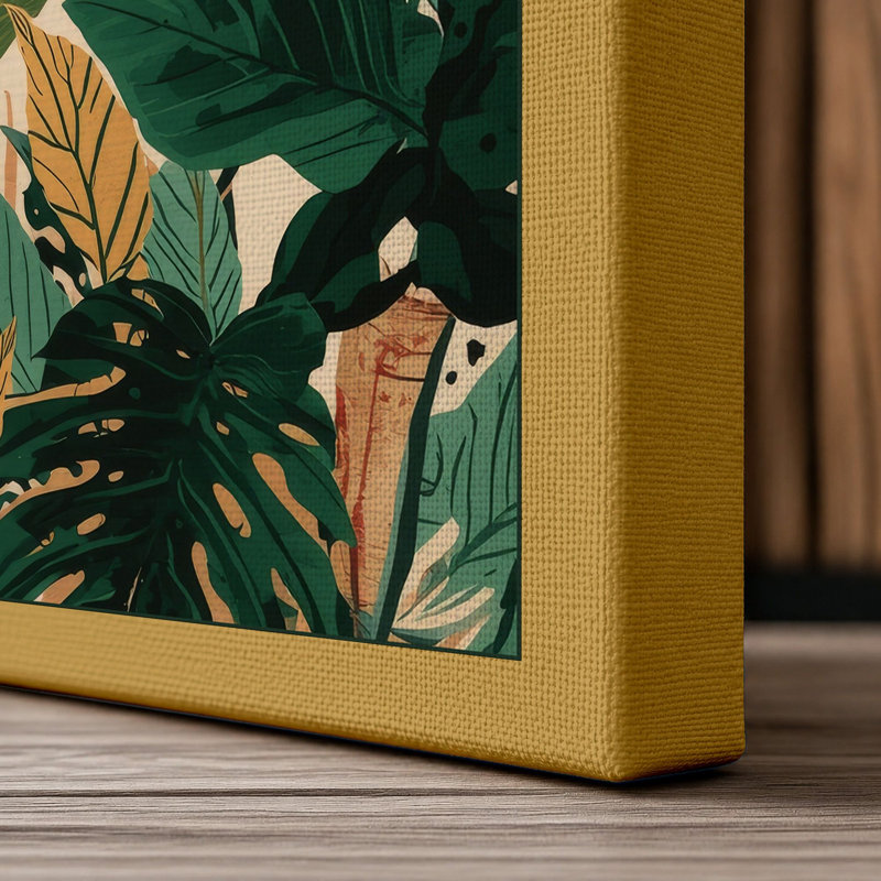 Foliage Pattern Tropical - Wrapped Canvas, 36x24 - 91.4 x 61.0 cm, Ochre Border