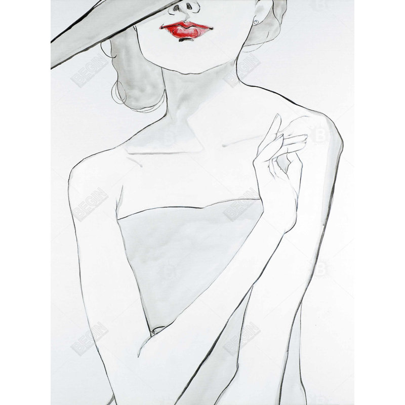 «Woman with Hat - Gray», toile encadrée romantique
