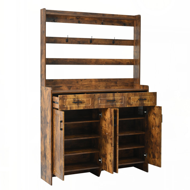Armoire de rangement pour chaussures 24 paires avec portemanteau, Brun rustique