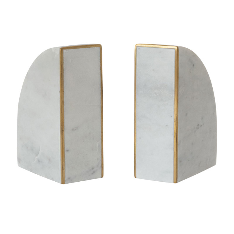 2-Piece Marble Bookends With Brass Inlay