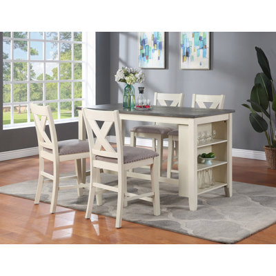Contemporary 5Pc Counter Height High Dining Table W Storage Shelves 4X High Chairs Wooden Kitchen Breakfast Table Dining Room Furniture