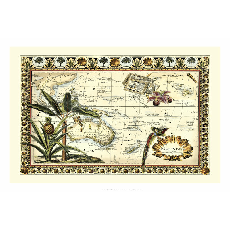 Tropical Map Of East Indies by Vision Studio - Wrapped Canvas Print, 30cm H x 46cm W x 3.8cm D