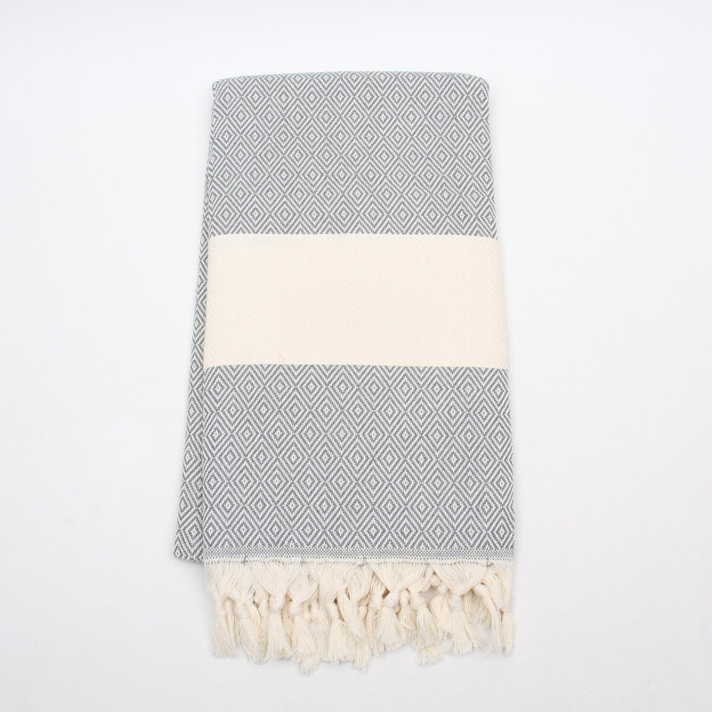 Serviettes en coton turc à motif de losanges - peshtemal et peshkir, séchage rapide et douceur, Gris foncé