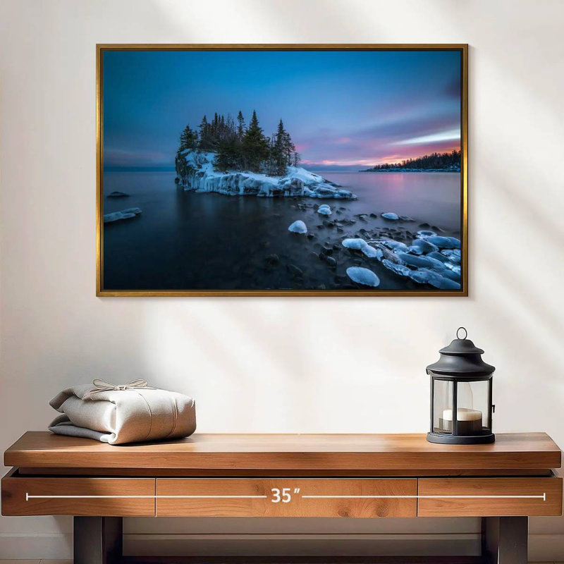 Coucher de soleil spectaculaire sur le lac Supérieur, Cadre flottant doré, 25 po x 17 po