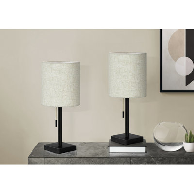 Lighting, ensemble de 2, H 17 po, lampe de table, port USB inclus, métal, abat-jour beige, contemporain