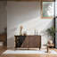 Table d'appoint style noyer Mid-Century 2 en 1 avec rangement à ressort