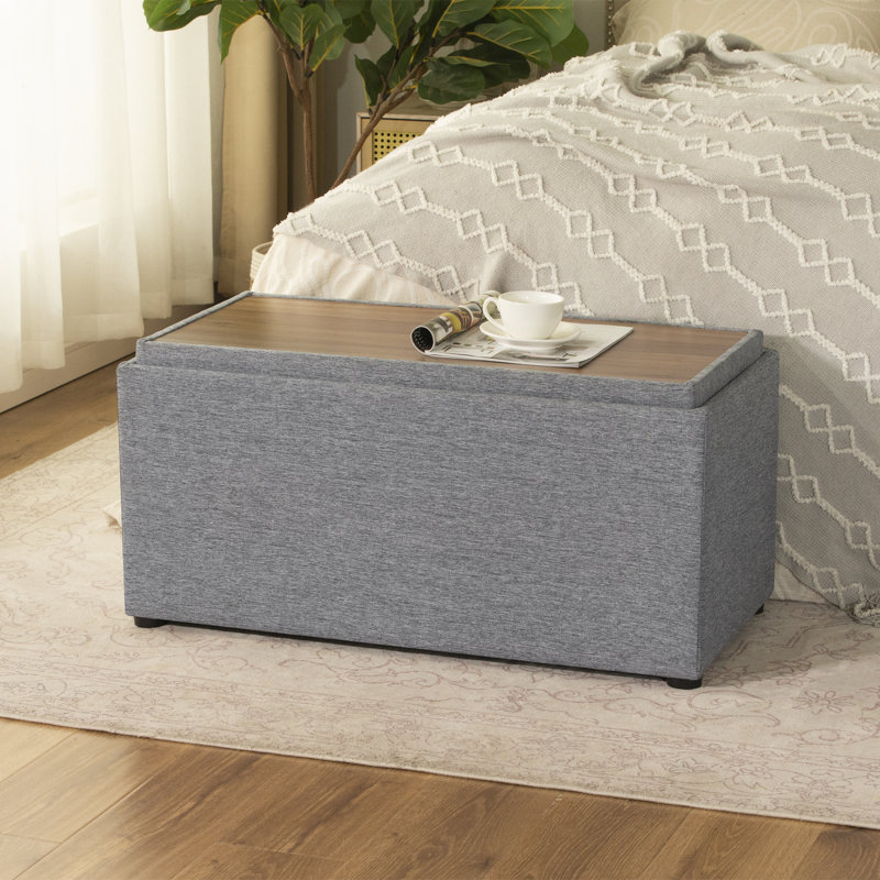 35-Inch Upholstered Storage Ottoman Bench With Reversible Tray