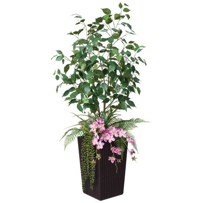 Adcock Artificial Ficus Tree 4FT - UV Resistant Faux Plants with Tapered Planter and Decorative Plants