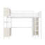 Grand lit mezzanine en métal avec bureau en L, garde-robe et tablettes, lit mezzanine haut avec rangement pour adolescents et adultes peu encombrant