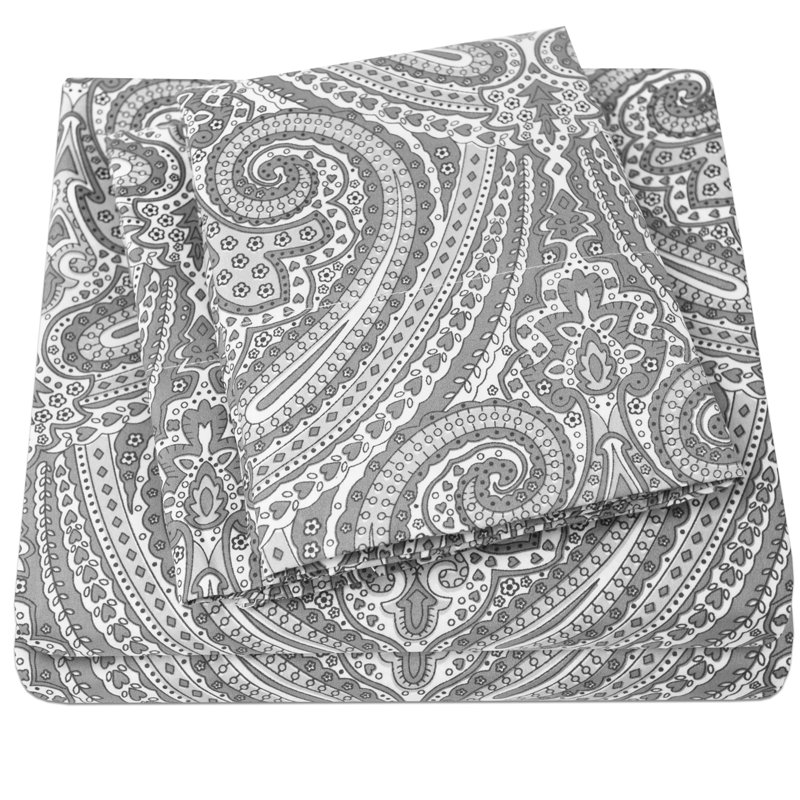 Microfiber Paisley Sheet Set, Gray, King Sheet Set with 2 Pillowcases