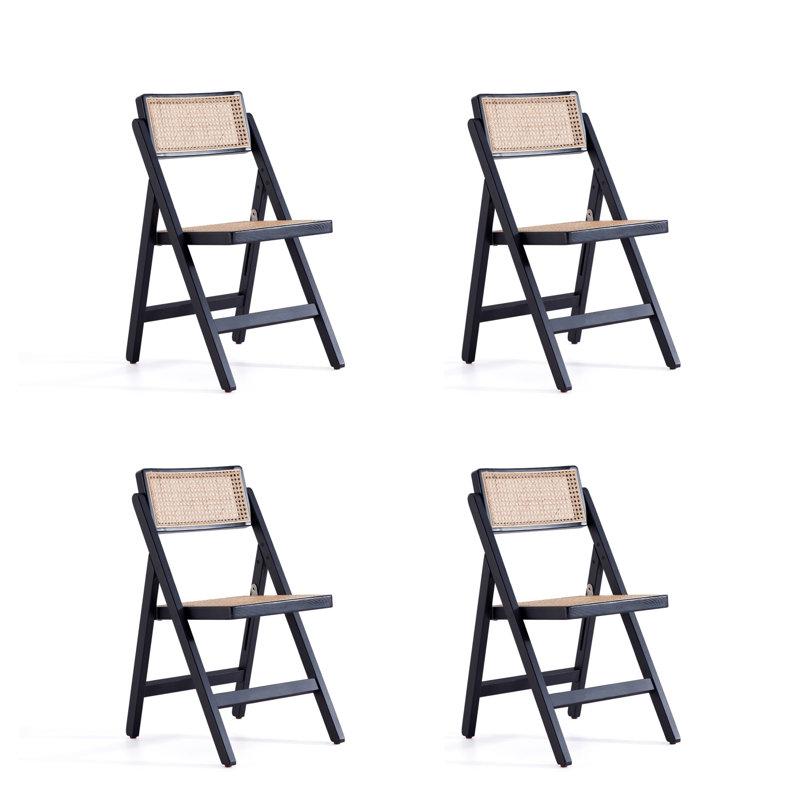 Chaise d'appoint pliante en bois massif Bromleigh, Noir, 4