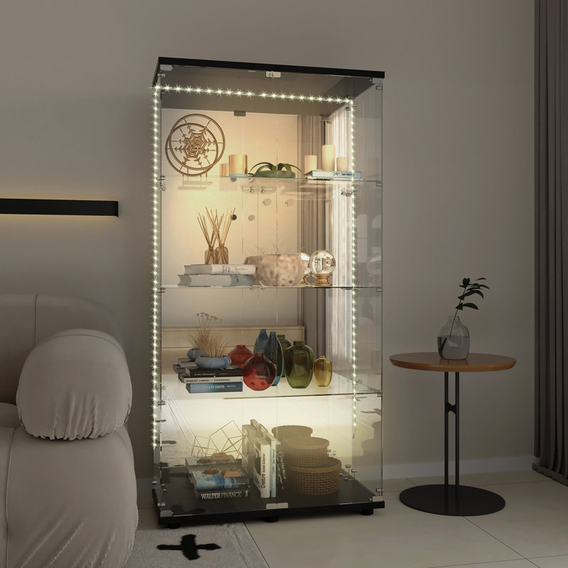 Vitrine en verre trempé, Noir, H 64,69 po x l 30,91 po x P 13,58 po