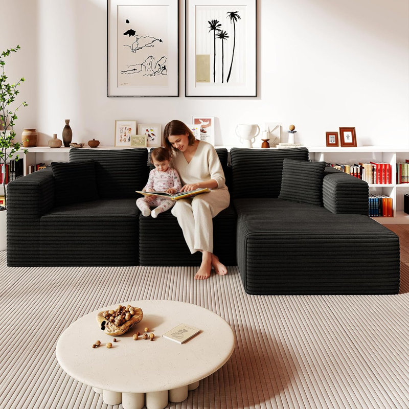Canapé modulaire Boneless, canapé Cloud en forme de U, canapé modulaire en mousse à mémoire de forme 4 places pour pièce moyenne - noir
