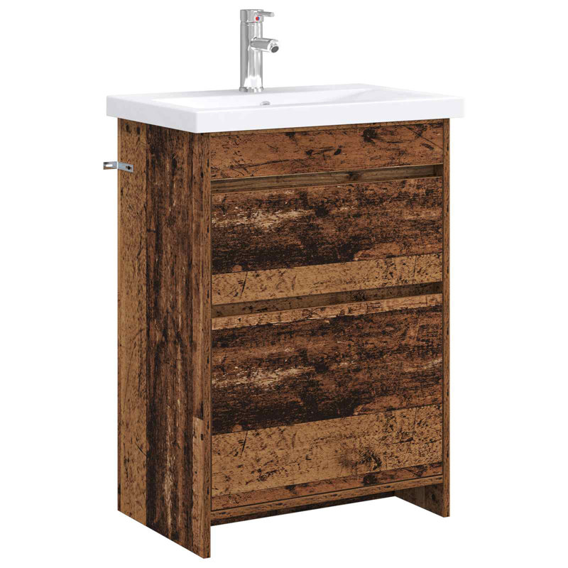 Vanity & Mirror Set, Medium Wood