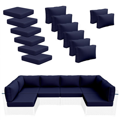 14-piece Outdoor Cushions For Patio Furniture, 6 Seat Waterproof Replacement Cushion Set - High-density Foam, Fits Wicker & Rattan Sectional Sofas, Only Liner&cover