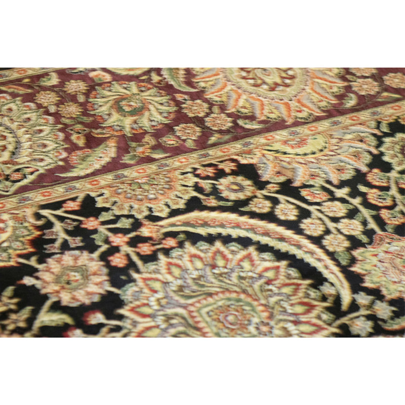 Hand Knotted Wool Area Rug in Black And Wine