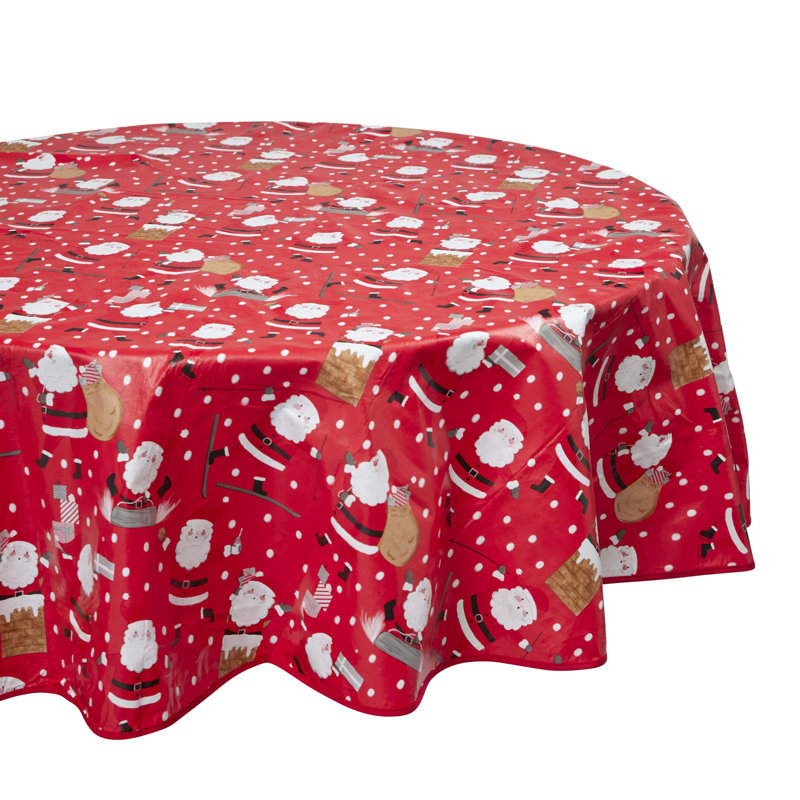 PVC Tablecloth Set of 2 - Green Jolly Holiday & Santa's Festive Table Design, 70in Round