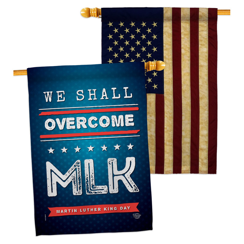 Drapeau de maison en polyester 28 po x 40 po We Shall Overmont Mlk