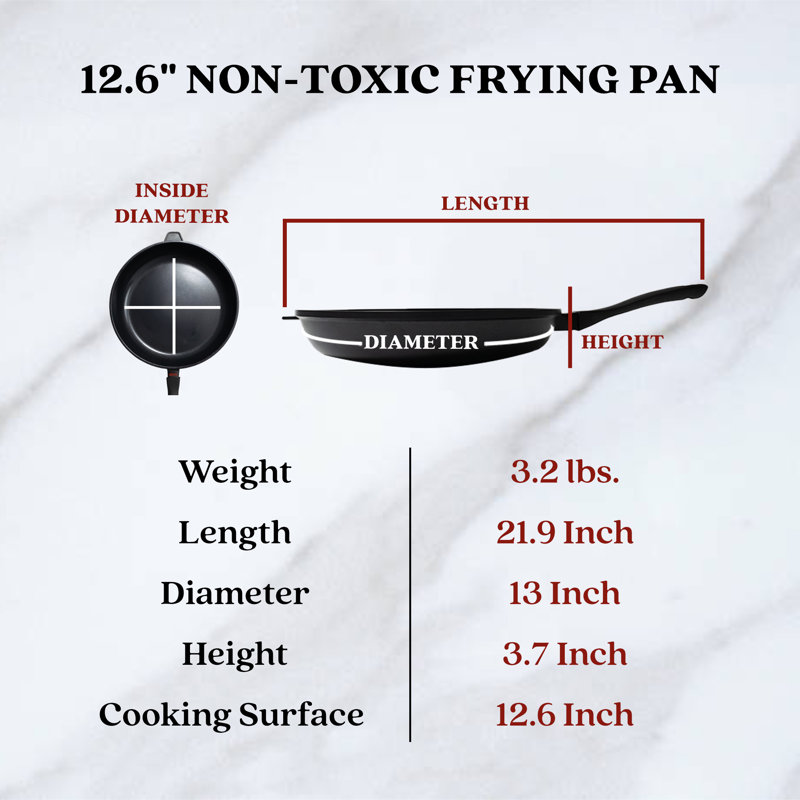 Alva 12.6" Black Aluminum Nonstick Frying Pan with Ceramic Coating