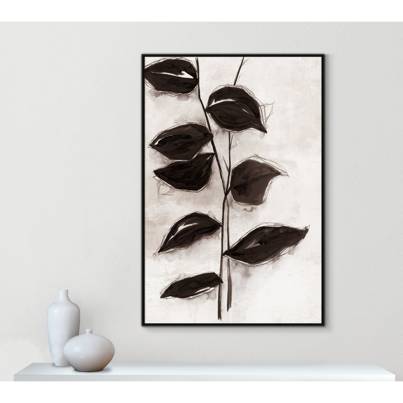 Feuilles I - Toile à cadre flottant, H 61,5 po x l 41,5 po x P 2 po, Cadre espresso
