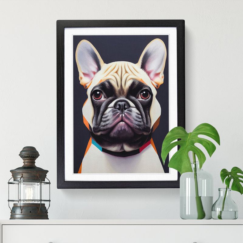 FRM-V0523-1053X French Bulldog Polygon - Single Picture Frame Print, Black Framed, 64cm H x 46cm W x 2cm D