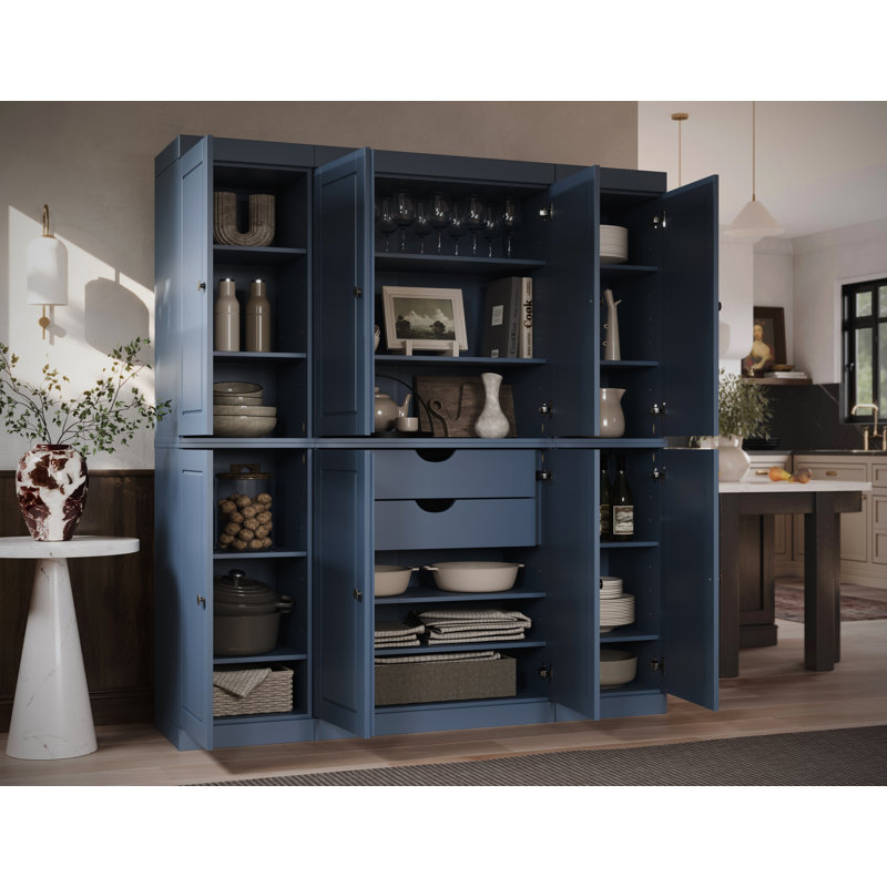 Kyrrah 100% Solid Wood Tall Kitchen Pantry Cabinet with Doors & 2 Drawers, Adjustable Shelves, Modular Kitchen Storage Cabinet, 65" W x 71.5" H
