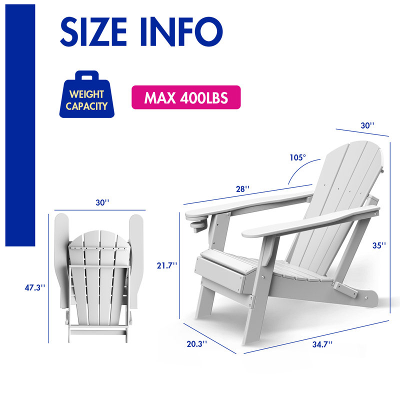 Felten Foldable Outdoor Adirondack Chair, White