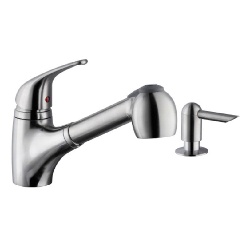 Robinet de cuisine rétractable à poignée simple avec accessoires, Nickel brossé